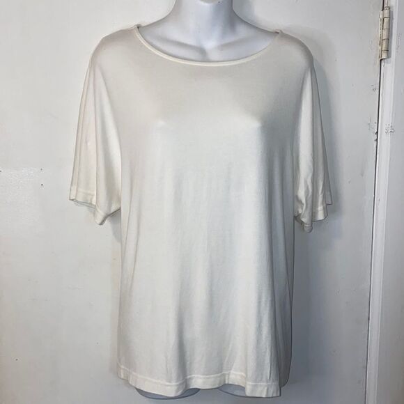 ANN TAYLOR Ivory Back Tie Short Sleeve Blouse- M - Picture 1 of 6